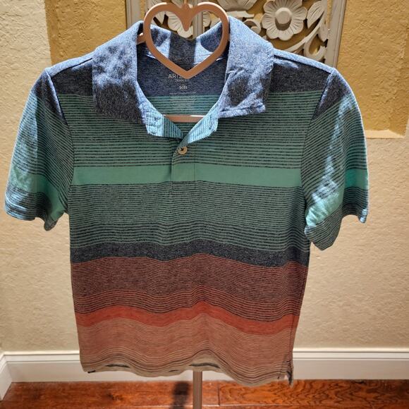 Arizona Boys Size S 8 Striped Polo Shirt Colorblock Casual Preppy School Style - Picture 3 of 8